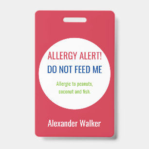Personalized Kids Food Allergy Alert Customized Badge