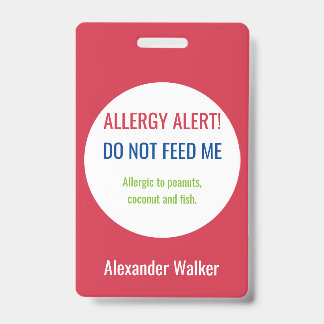Personalized Kids Food Allergy Alert Customized Badge