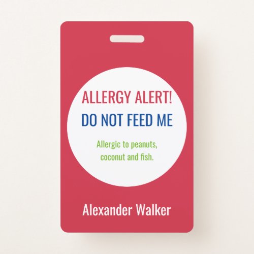 Personalized Kids Food Allergy Alert Customized Badge