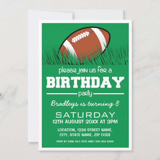 PERSONALIZED KIDS FOOTBALL BIRTHDAY INVITATION (Front)
