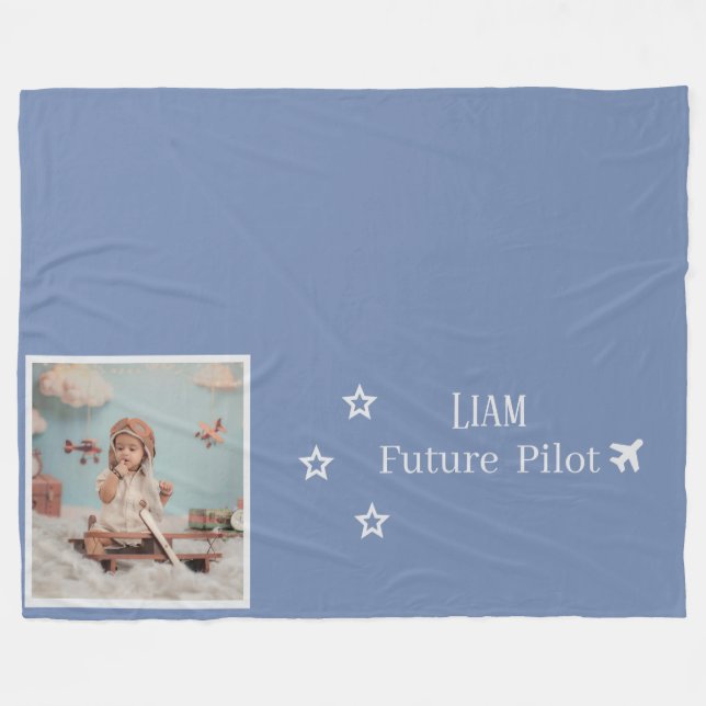 Personalized Kids Future Pilot with Photo & Name Fleece Blanket (Front (Horizontal))