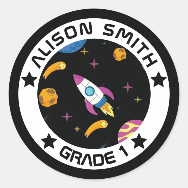 Personalized Kids Galaxy Travelling  Classic Round Sticker (Front)