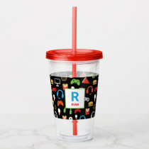 Personalized Kids Gamer Pattern Video Game Food Acrylic Tumbler
