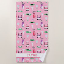 Personalized Kids Golfer Golfcart Golfing Sporty Beach Towel