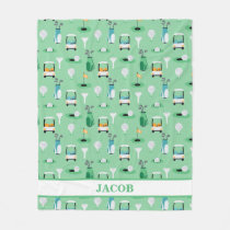 Personalized Kids Golfer Golfcart Golfing Sporty Fleece Blanket