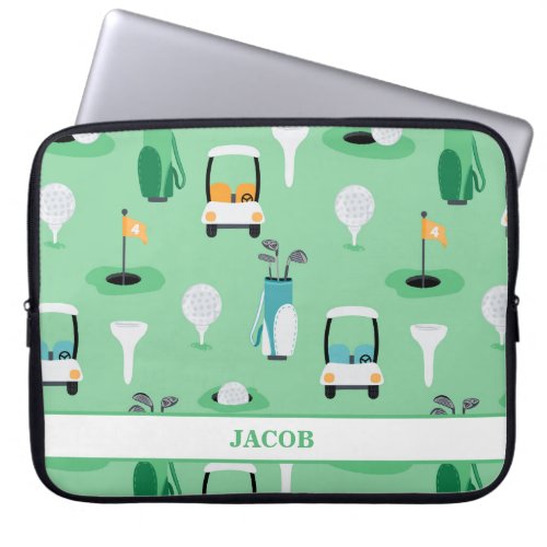 Personalized Kids Golfer Golfcart Golfing Sporty Laptop Sleeve