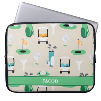 Personalized Kids Golfer Golfcart Golfing Sporty Laptop Sleeve by LilPartyPlanners at Zazzle