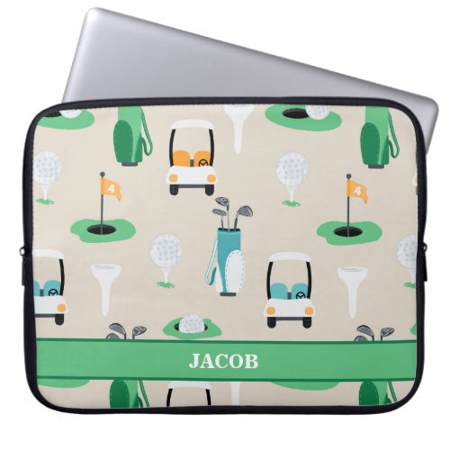 Personalized Kids Golfer Golfcart Golfing Sporty Laptop Sleeve
