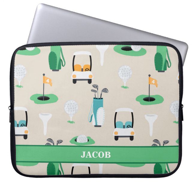 Personalized Kids Golfer Golfcart Golfing Sporty Laptop Sleeve (Front)
