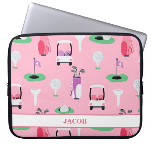 Personalized Kids Golfer Golfcart Golfing Sporty Laptop Sleeve