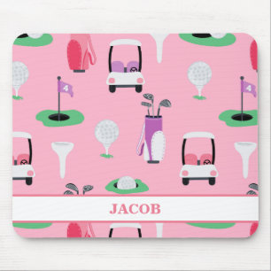 Personalized Kids Golfer Golfcart Golfing Sporty Mouse Pad