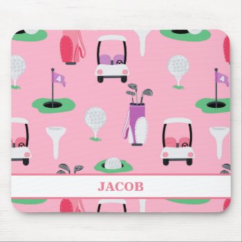 Personalized Kids Golfer Golfcart Golfing Sporty Mouse Pad by LilPartyPlanners at Zazzle