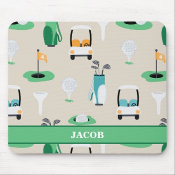 Personalized Kids Golfer Golfcart Golfing Sporty Mouse Pad by LilPartyPlanners at Zazzle