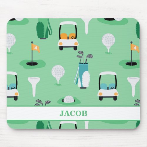 Personalized Kids Golfer Golfcart Golfing Sporty Mouse Pad