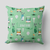 Personalized Kids Golfer Golfcart Golfing Sporty Throw Pillow