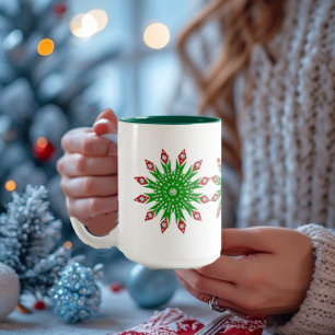 Personalized Kid's Green Christmas Snowflakes Fun Two-Tone Coffee Mug