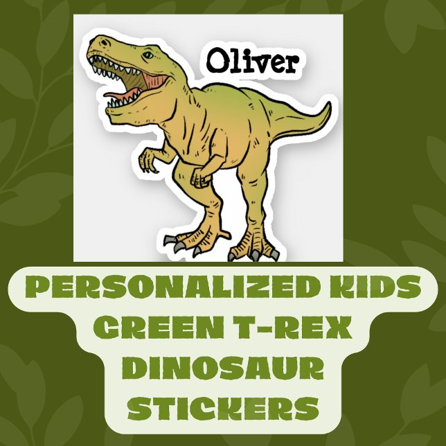 Personalized Kids Green T-REX Dinosaur Stickers (Creator Uploaded)