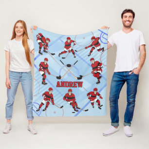 Personalized kids Ice Hockey Player Fleece Blanket