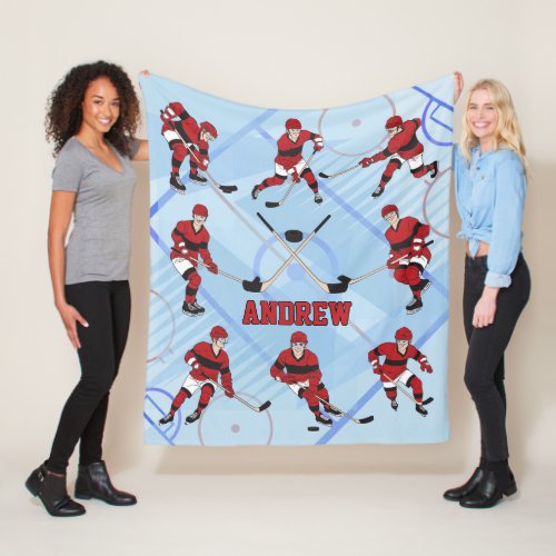 Personalized kids Ice Hockey Player Fleece Blanket