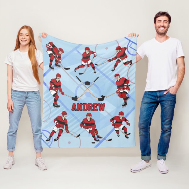 Personalized kids Ice Hockey Player Fleece Blanket (In Situ)