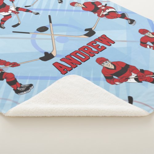 Personalized kids Ice Hockey Player Sherpa Blanket