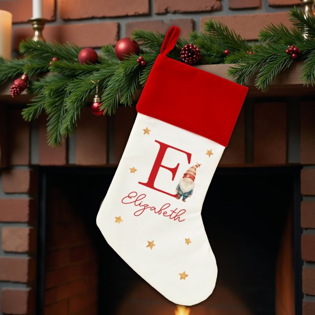 Personalized Kids Initial Holiday Gnome Christmas Stocking (Creator Uploaded)