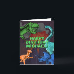 Personalized Kids Jurassic Dino Dinosaur Birthday Card<br><div class="desc">This dinosaur design is great for the birthday boy in your life. Give them a dino-mite bday with this dino themed design featuring a trex,  triceratops,  brontosaurus,  and raptor.</div>