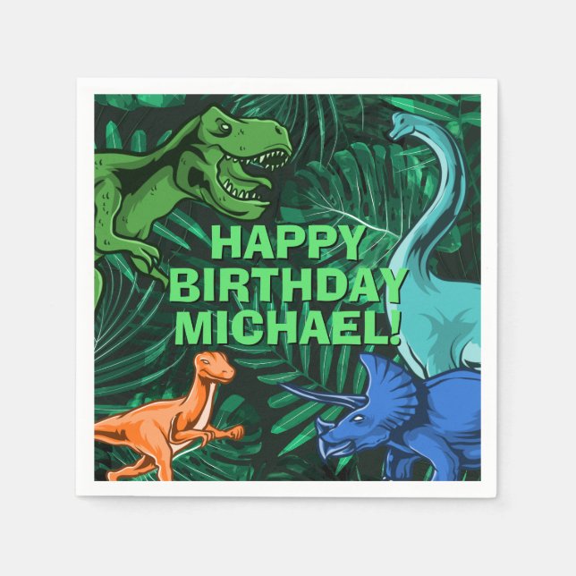  Personalized Kids Jurassic Dino Dinosaur Birthday Napkins (Front)