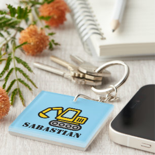 Personalized kid's keychain with toy excavator 