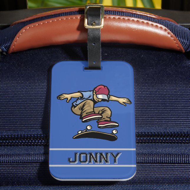 Personalized Kids Kick Flip  Luggage Tag (Front Insitu 2)