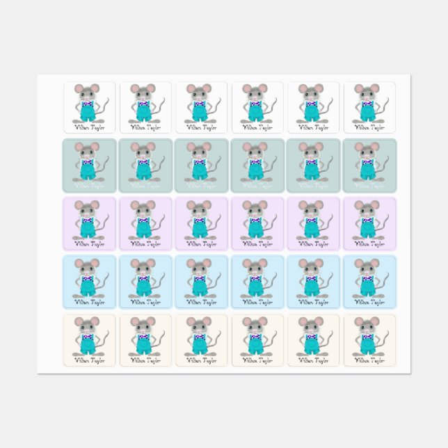 Personalized kids label with cute mouse (Sheet)