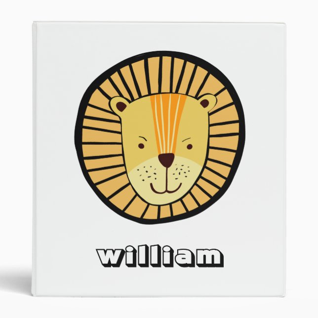 Personalized Kids Lion Jungle Animal Name 3 Ring Binder (Front)