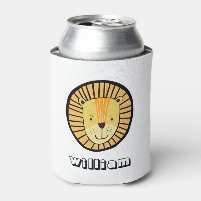 Personalized Kids Lion Jungle Animal Name Can Cooler (Can Front)