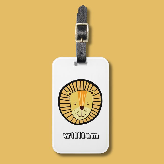 Personalized Kids Lion Jungle Animal Name Luggage Tag (Kids lion head personalized luggage tag)