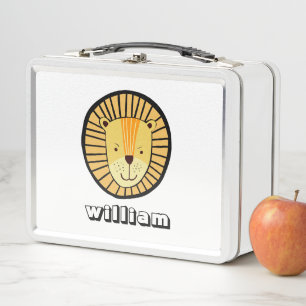 Personalized Kids Lion Jungle Animal Name Metal Lunch Box