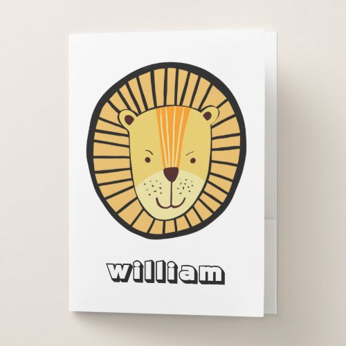 Personalized Kids Lion Jungle Animal Name Pocket Folder