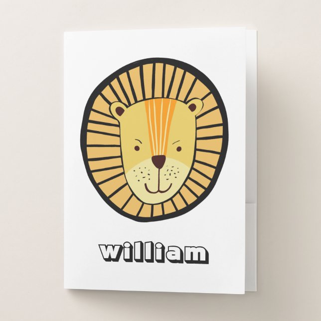 Personalized Kids Lion Jungle Animal Name Pocket Folder (Front)