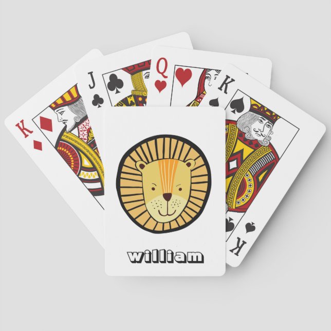 Personalized Kids Lion Jungle Animal Name Poker Cards (Back)