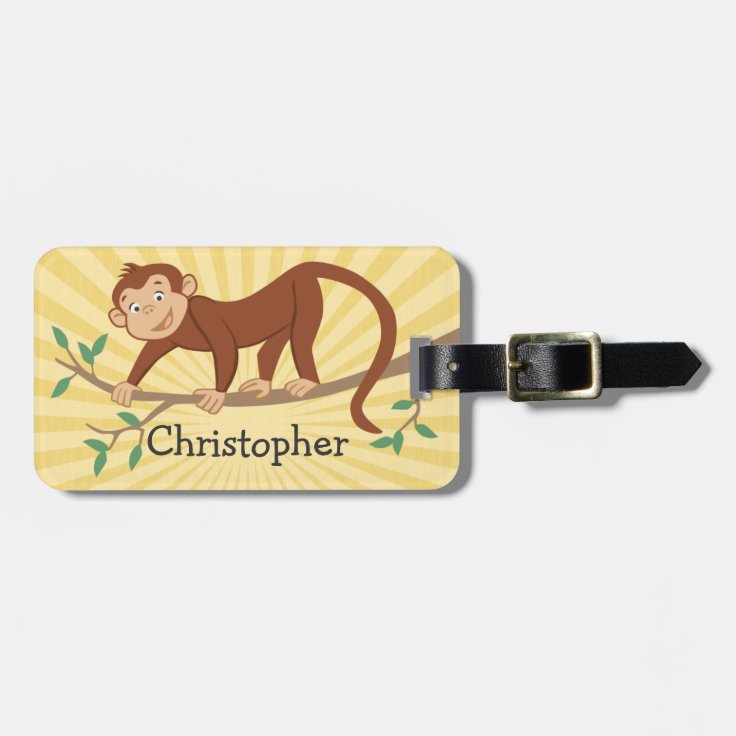 Personalized Kids Luggage Tag with Cute Monkey Zazzle
