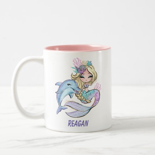 Personalized Kids Mermaid and Dolphin Mug