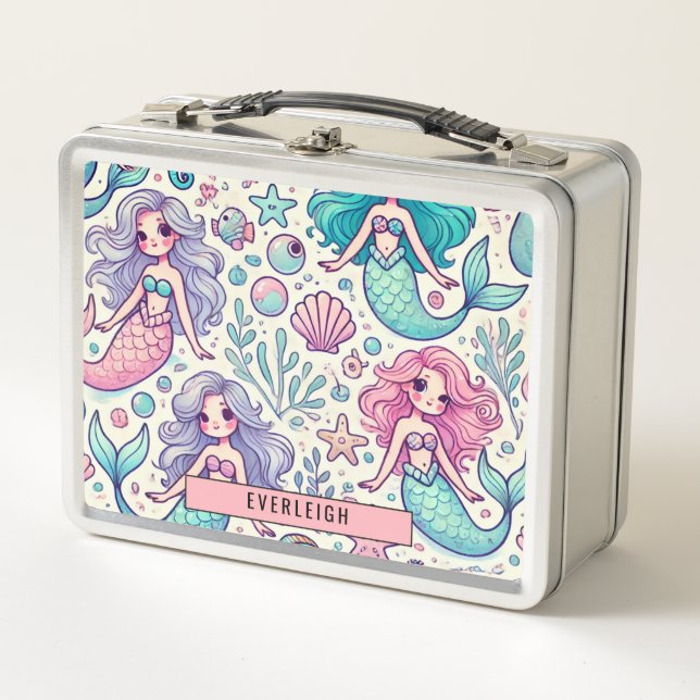 Personalized Kid's Mermaids Metal Lunch Box (Front)