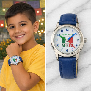 Personalized Kids Mexico Flag Blue Face Watch