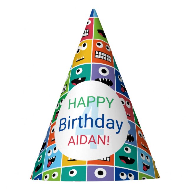 Personalized Kids Monster Birthday Party Add Age Hat (Front)