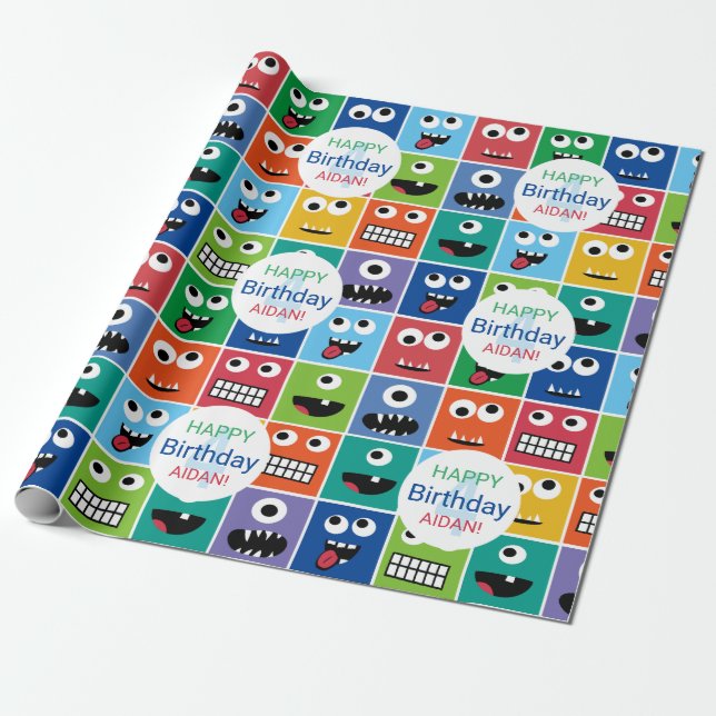 Personalized Kids Monster Birthday Party Add Age Wrapping Paper (Unrolled)
