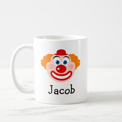 Personalized kids mug with cute clown cartoon