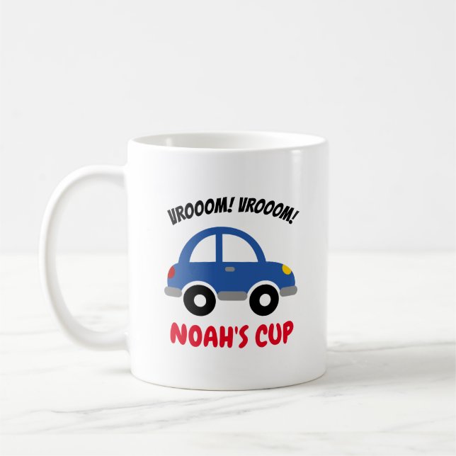 Personalized kid's mug with cute toy car for boy (Left)