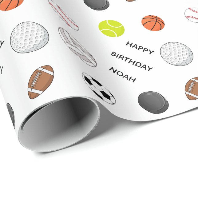 Personalized Kids Multi Sport Birthday Wrapping Paper (Roll Corner)