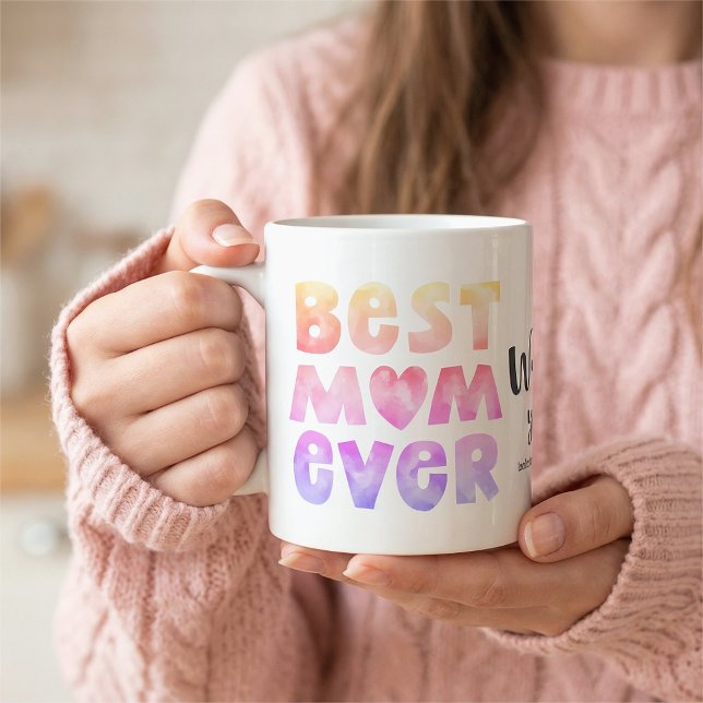 Personalized Kids Name Best Mom Ever Mom Mug (An 11-oz mug is shown. Add names and choose size and style.)