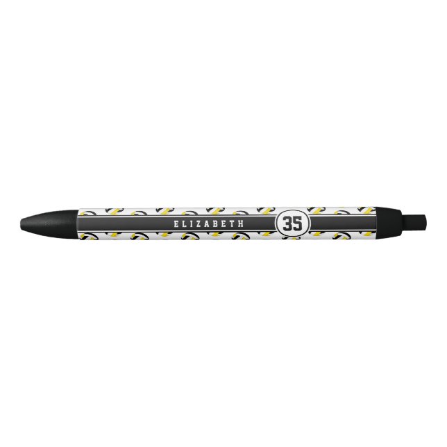 personalized kids name black gold volleyballs pen (Front)