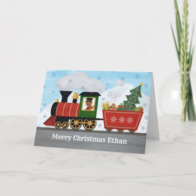 Personalized Kids Name Christmas Train  Card (Front)